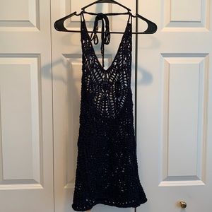 Abercrombie and Fitch Navy Crochet Halter Top